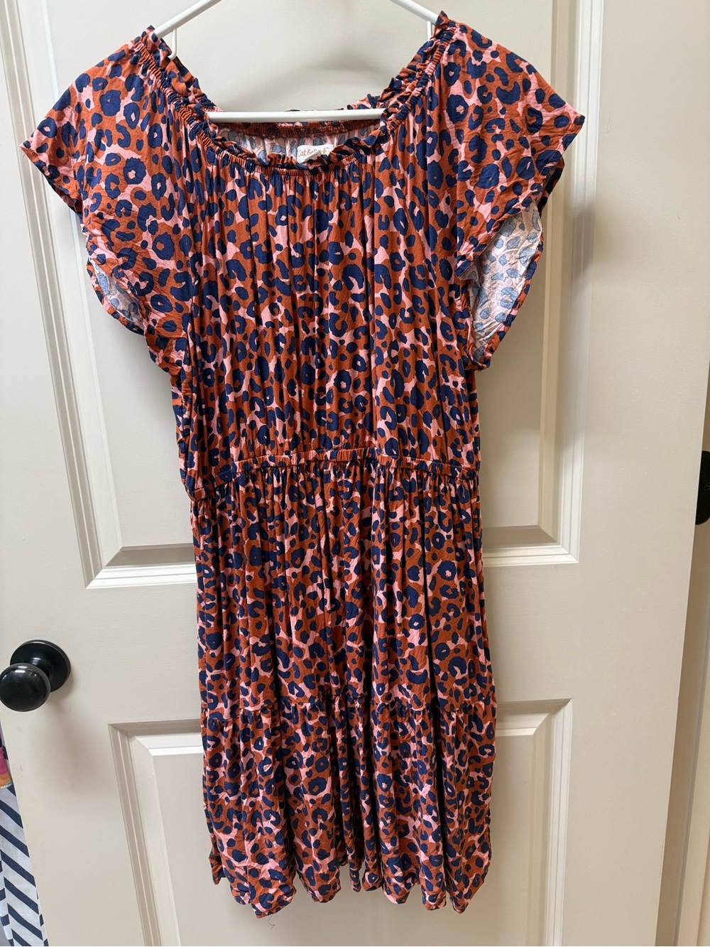 Cat & Jack burnt orange and Navy Leopard Print Flutter Sleeve Dress